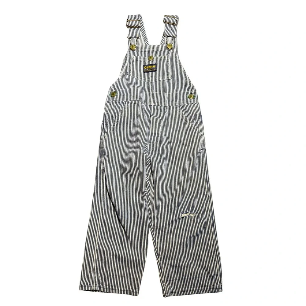 Vintage OshKosh Bgosh Hickory Stripe Overalls Blue White Railroad Denim Bibs